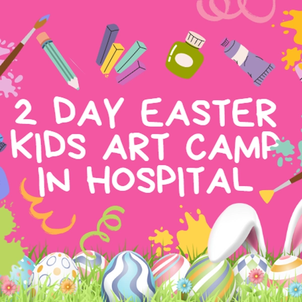 Children creating colourful artwork at Easter Art Camp in Hospital.